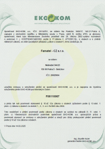 Osvědčení o produkci obalů společnosti Famatel za rok 2024